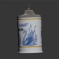 Vintage White Decorative Cup With Silver Lid Blue Patterns And Gold Trim