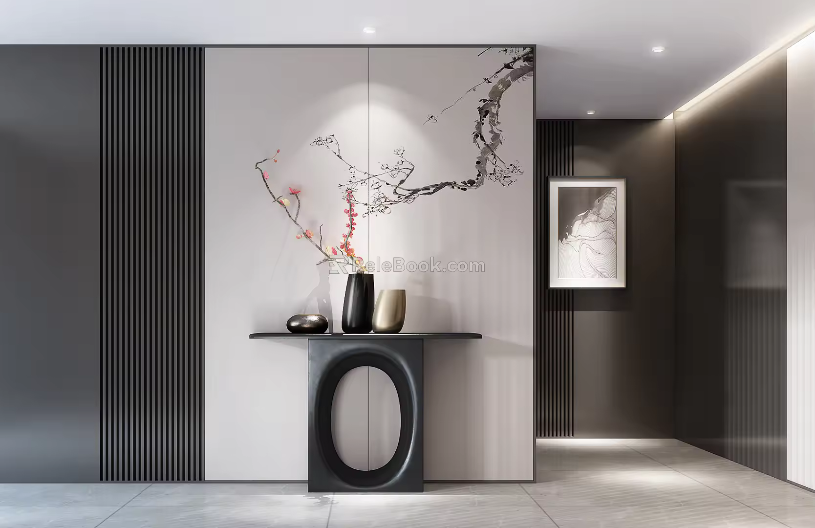 New Chinese-style End View Desk Side Cabinet 3d model