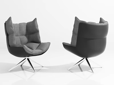 Modern Gray Fabric Leisure Chair With Silver Metal Cross Legs And Comfortable Design 3d model