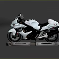 Sleek White Sport Motorcycle With Aerodynamic Design And Black Seat On Display Platform