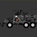 Military Armored Tank With Camouflage Paint Top Mounted Weapon Front Blade Six Wheels And Antenna