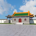 Traditional Chinese Ancient Architecture With Yellow Tiled Roof Stone Wall Steps And White Balustrades