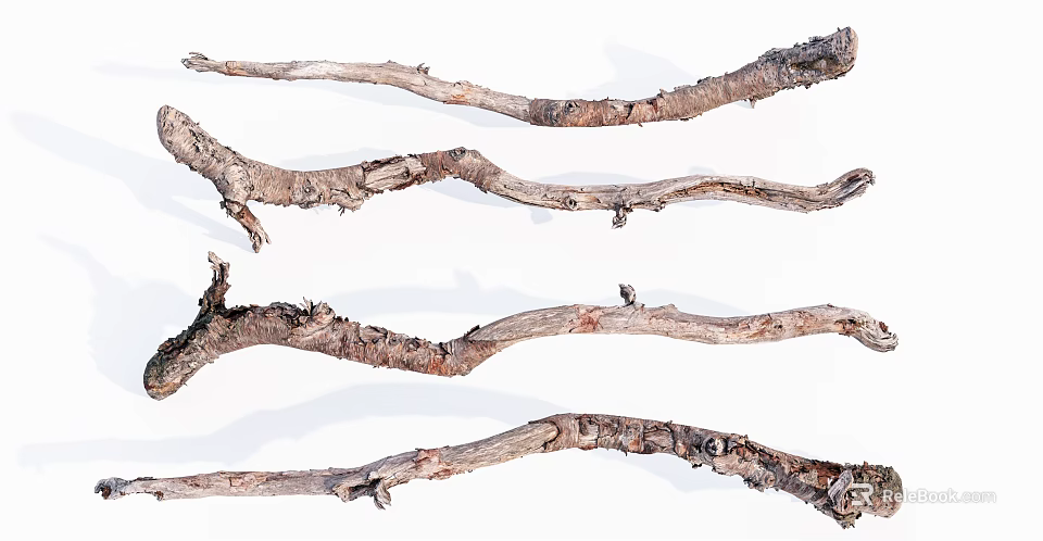 Rustic Wood Branches And Natural Stone For Decorative Design Projects 3d model 
