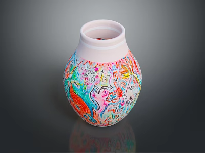 Colorful Sculpture Carving Vase With Intricate Hand Painted Patterns And Vibrant Designs 3d model