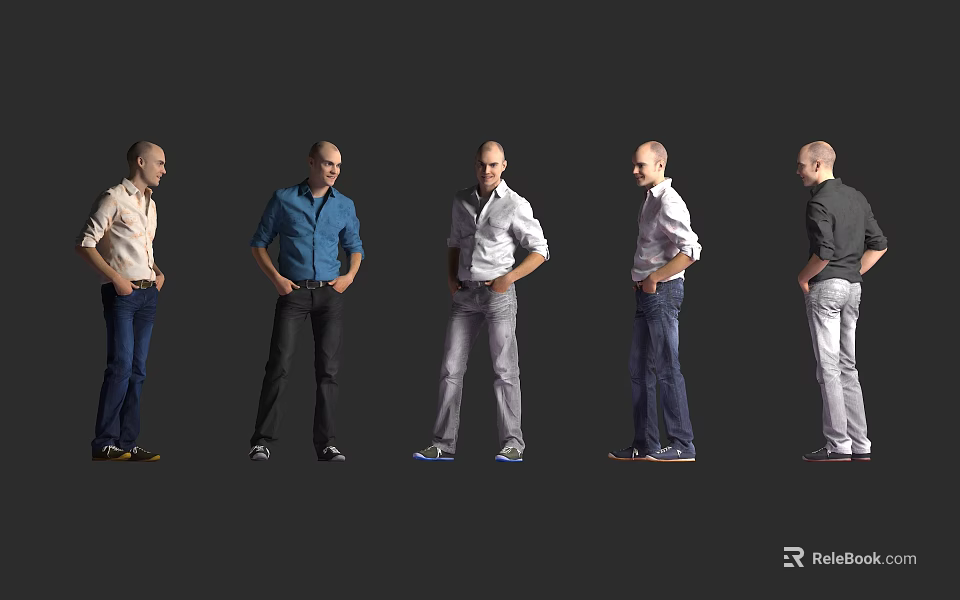Men In Various Standing Poses With Different Casual Clothing And Full Body Views 3d model 