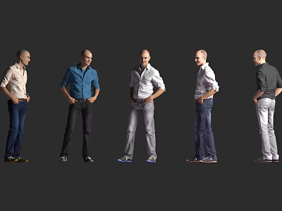 Men In Various Standing Poses With Different Casual Clothing And Full Body Views 3d model