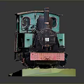 Vintage Teal Rusted Steam Train Model With Green Grass Base And Detailed Exterior