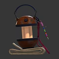 Decorative Wooden Lantern Furniture With Two Candles Folded Fabric Base Pink Lanyard And Colorful Beads