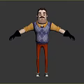 Cartoon Style Man Wearing Yellow Shirt Purple Diamond Vest Red Pants And Black Gloves