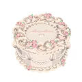 Love Themed Cake With Pink White Swirled Cream And Rose Decorations