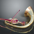 Golden Brass Musical Instrument With Red Violin And Ornate Horn Design