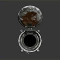 Tank Rusted Metal Hatch Cover Open On Dark Industrial Background