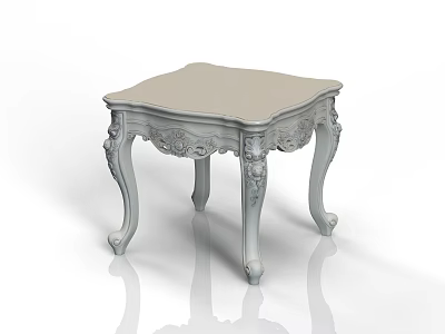 Classical Light Colored Coffee Table With Ornate Carved Legs And Square Smooth Top 3d model