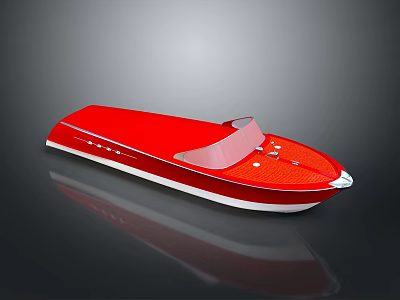Red Sleek Modern Boat With Transparent Windshield White Bottom And Reflection 3d model