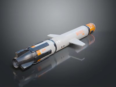 Gray And Orange Missile With Tail Fins Marked 8826 3D Rendered Model 3d model