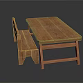 Simple Wooden Dining Table Set With Matching Bench For Home Dining Area 3d model