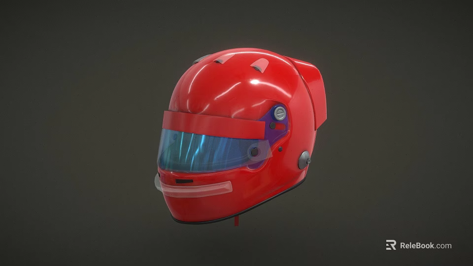 Red Racing Helmet With Clear Visor And Purple Accents Sleek Design 3d model 