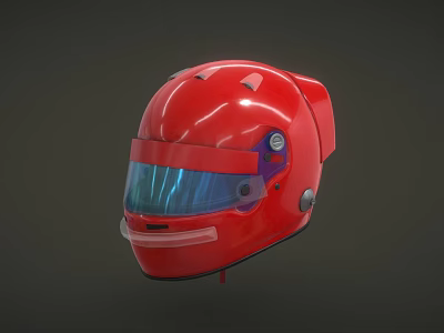 Red Racing Helmet With Clear Visor And Purple Accents Sleek Design 3d model