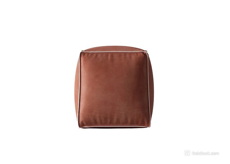 Modern Brown Square Sofa Stool With Stitched Design And Comfortable Fabric 3d model