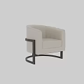 Modern Minimalist Beige Armchair With Curved Backrest And Black Metal Armrests