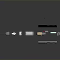 Disassembled Device Components with Black Parts Green Battery White Grey Cylindrical Pieces and Small Parts