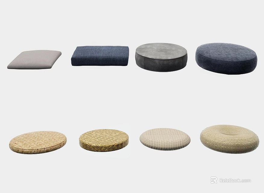 Colorful Soft Cushions with Different Shapes and Textures for Home Seating Comfort 3d model 