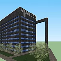 Modern Office Building With Glass Curtain Walls Multi Storey Structure And Surrounding Trees