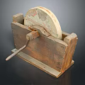 Vintage Garden Ornament With Wooden Structure Circular Stone Disc And Hand Crank
