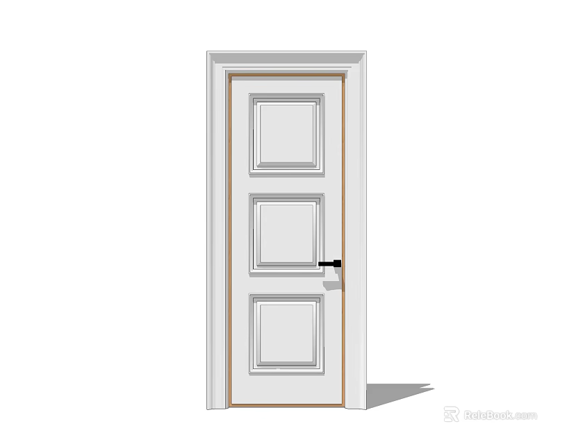 White Interior Swing Door With Three Panel Design And Black Handle 3d model