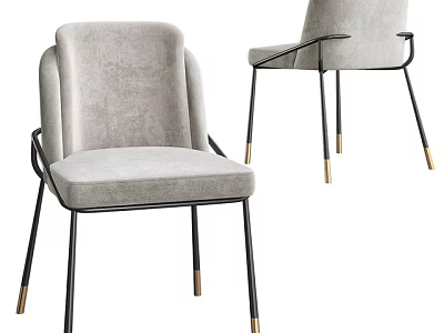 Modern Single Accent Chair With Light Gray Upholstery And Black Metal Gold Accent Legs 3d model