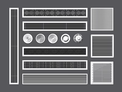Various Types of Air Conditioner Vents With Grid Circular and Striped Designs 3d model
