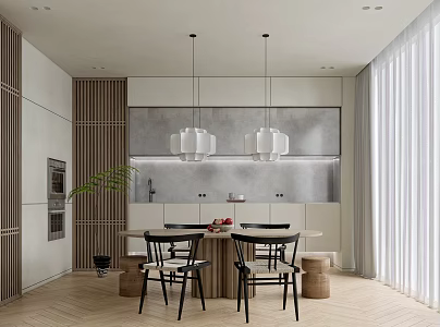 Modern Restaurant Dining Table and Chair Combination Plant Chandelier Single Chair 3d model