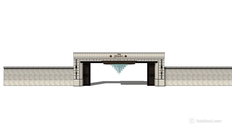 Classical Stone Entrance Gate With Symmetric Side Walls And Carved Inscription 3d model 