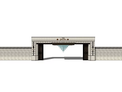 Classical Stone Entrance Gate With Symmetric Side Walls And Carved Inscription 3d model
