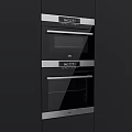 AGD Built in Double Oven Kitchen Appliances With Black Glass Panel Silver Trim Digital