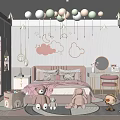 Kids Room Interior With Cloud Moon Star Lights Colorful Balloons Pink Bedding And Stuffed Toys