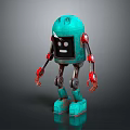 Turquoise Robot Character With Black Face Screen Red Joints And Metallic Body