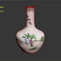 White Decorative Vase With Hand Painted Figures And Green Plant Patterns 3d model