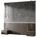 Modern Bed Accent Wall With Concrete Texture Wooden Panel And Linear Light 3d model