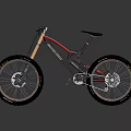 Modern Mountain Bike With Gray Red Frame Golden Fork And Large Wheels