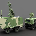 Military Camouflage Functional Vehicle Equipped With Satellite Antenna And Communication Gear