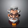 Cartoon Elderly Man 3D Character Model With White Curly Hair Round Glasses And Beard