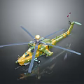Detailed Green Yellow Camouflage Military Helicopter Model With Rotors And Tail Fin