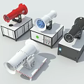 Various Colored Industrial Mist Cannon Equipment With Control Panels And Base Units