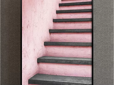 Pink Wall Staircase With Black Steps And Textured Surface Design 3d model