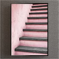 Pink Wall Staircase With Black Steps And Textured Surface Design