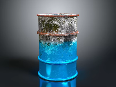 Rusted Blue Oil Barrel With Weathered Surface And Metallic Finish Against Dark Background 3d model