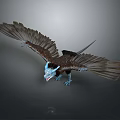 Mythical Creature 3D Render With Outstretched Brown Wings Blue Head In Flying Pose