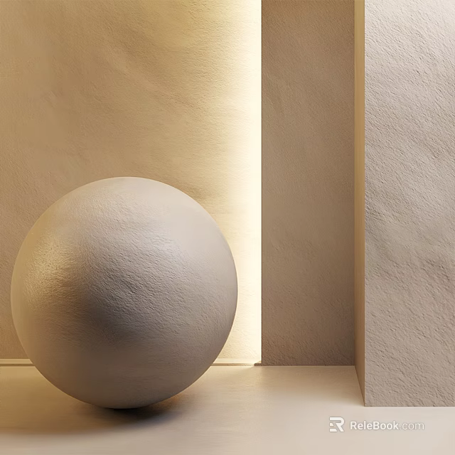 Light Colored Textured Wall With White Sphere Decoration And Soft Lighting 3d model