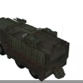 Camouflaged Military Truck Heavy Duty Multi Wheel Design With Roof Mounted Equipment Blue Sky Background